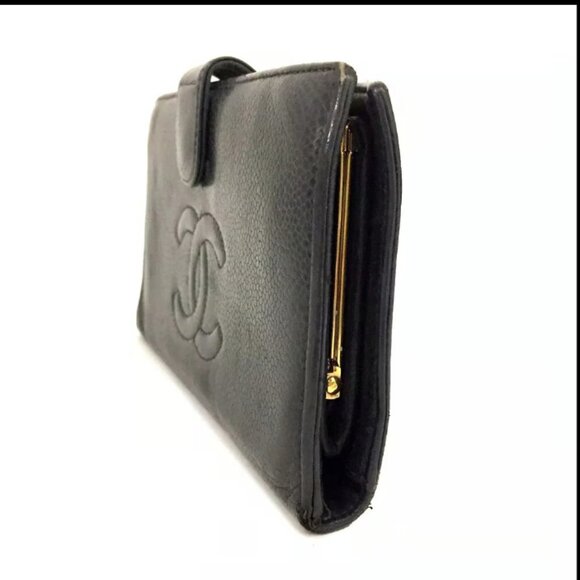 AUTHENTIC CHANEL CC LOGO GRAINED CALF SKIN LONG BIFOLD WALLET WITH COIN PURSE - Picture 2 of 10